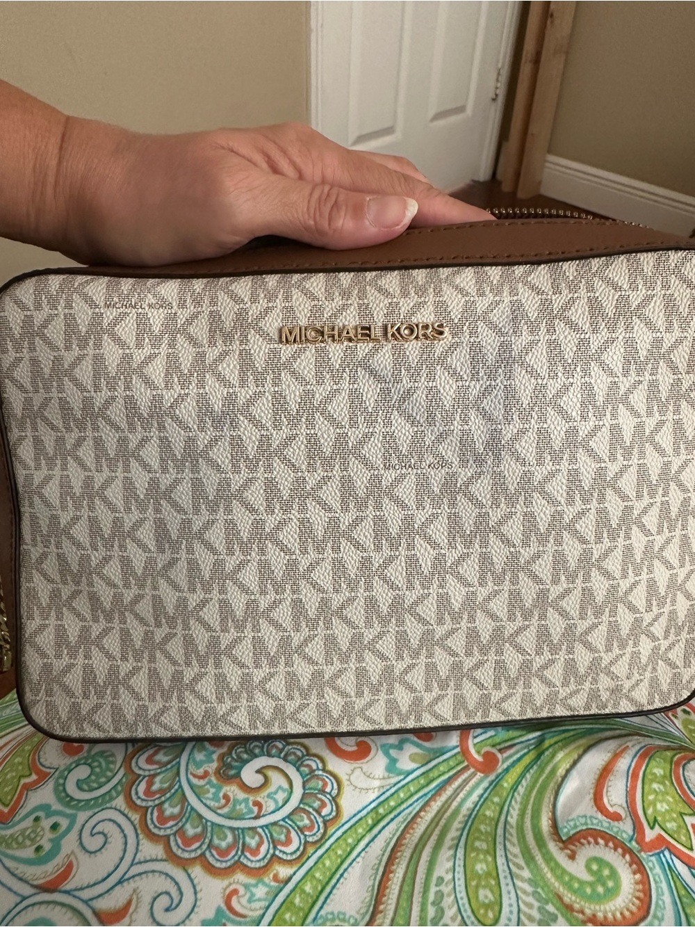 Michael Kors Cream and Brown Signature Canvas Toiletry Pouch